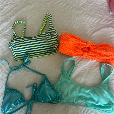 Bikini Top Bundle Metallic Teal Worn Once Great Depop