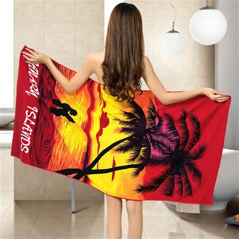 Quick Dry And Absorbent Microfiber Pool Beach Towel Bath Swimming Wrap Coconut Tree Prints 2859