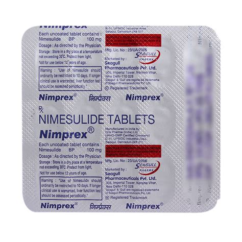 Nimprex 100 Mg Tablet 15 S Price Uses Side Effects Composition