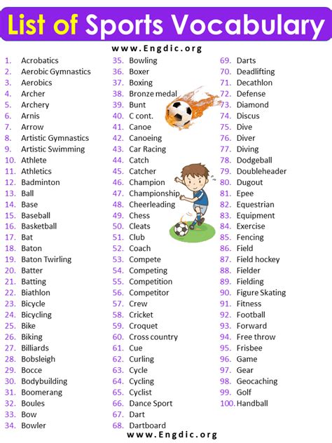 List Of Sports Sport Related Vocabulary Words List Engdic