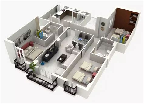 Planos De Casas En 3D De 3 Habitaciones Printable Templates Free