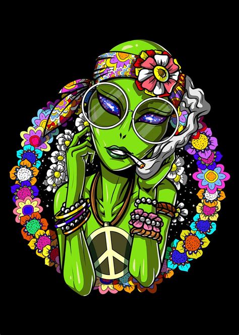 Space Alien Hippie Stoner Poster Picture Metal Print Paint By