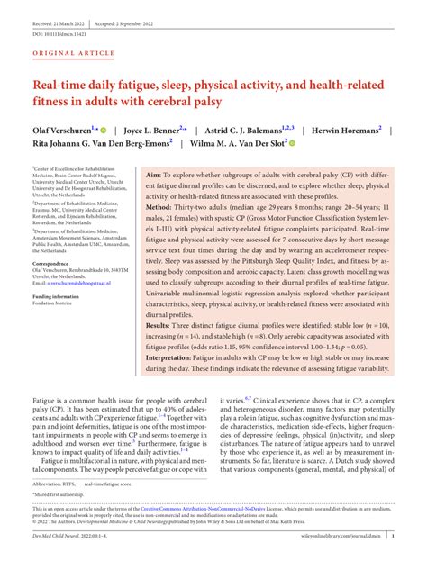 Pdf Real‐time Daily Fatigue Sleep Physical Activity And Health