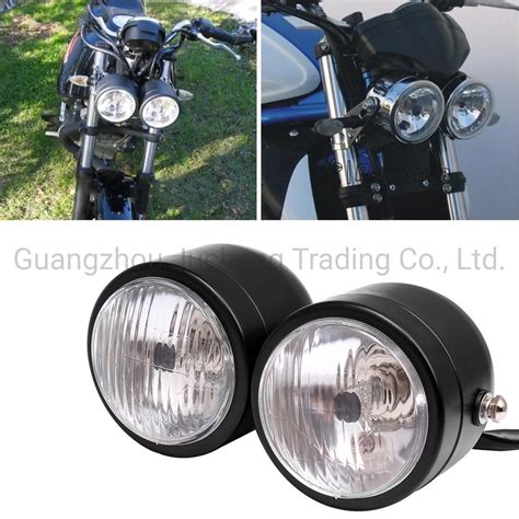 Black Twin Front Headlight Motorcycle Double Dual Lamp Street Fighter