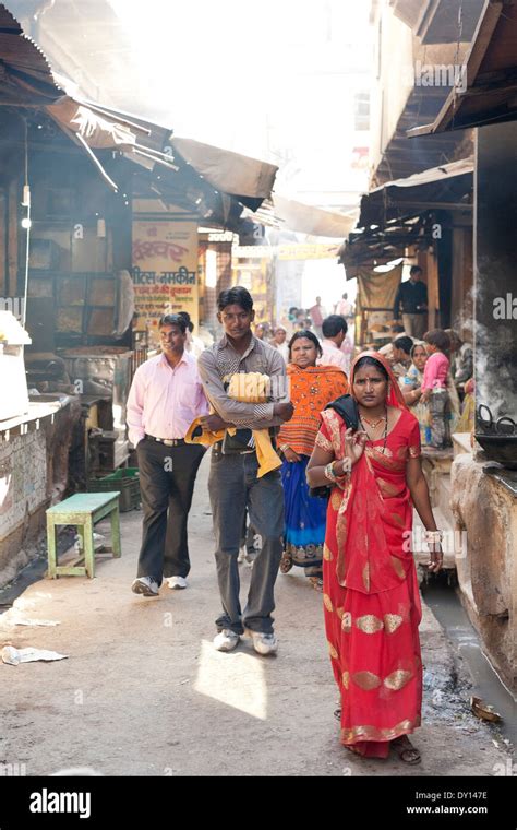 Pushkar Rajasthan India South Asia People In Bazaar Food Stalls