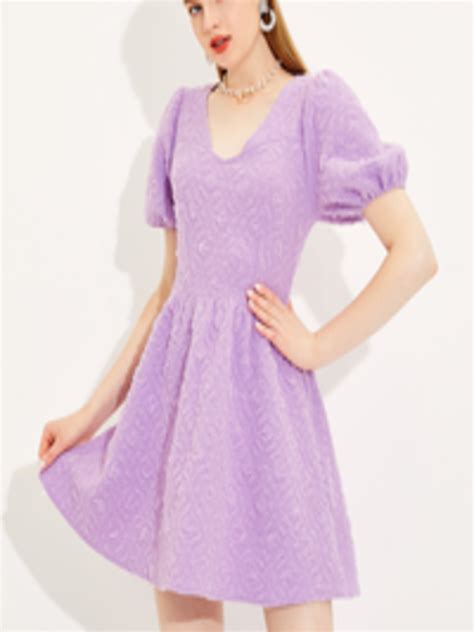 Buy Urbanic Purple Self Design V Neck Mini Dress Dresses For Women