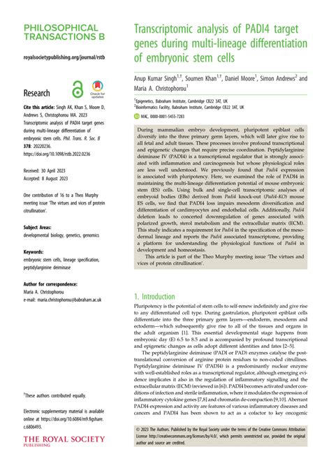 Pdf Transcriptomic Analysis Of Padi Target Genes During Multi