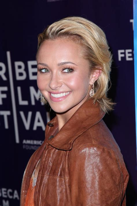 Hayden Panettiere Green Eyes Brown Leather Jacket Blond Short Hair