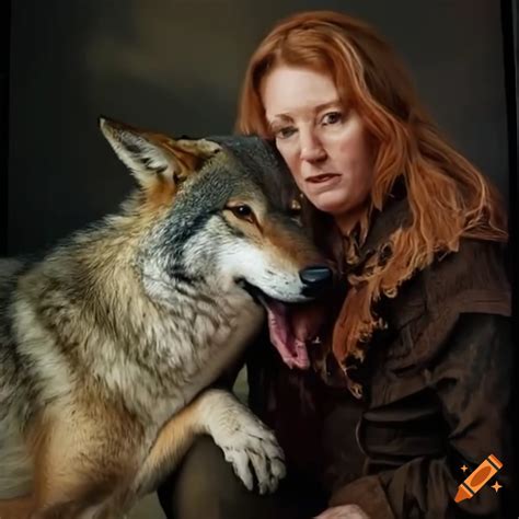 Hyperrealistic Pioneer Woman Standing Next To A Wolf On Craiyon