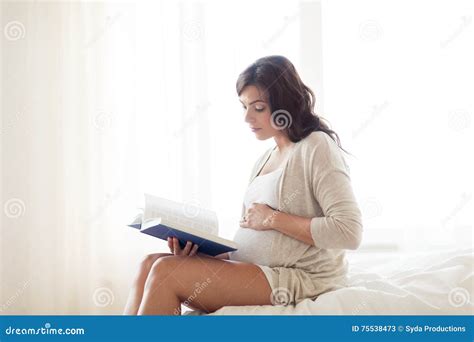 Pregnant Woman Reading Book At Home Bedroom Stock Image Image Of