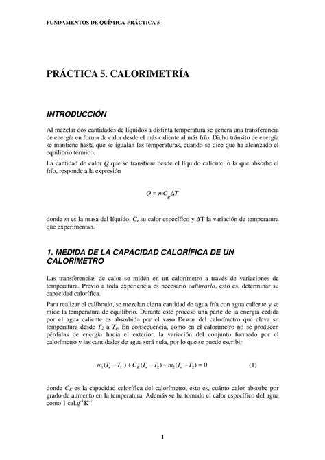 Fqpractica Ejercicios De Qu Mica Calorimetria Y Transferencia De