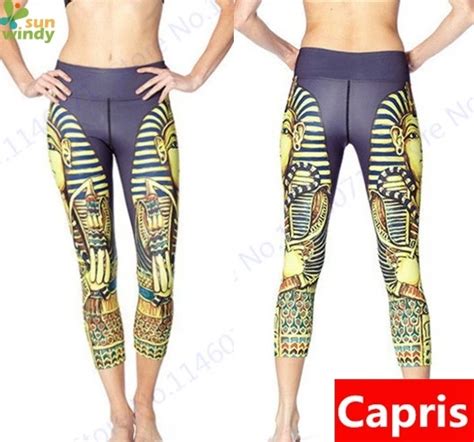 Golden Egypt Pharaohs Power Flex Running Tights Slim Compression Yoga Capri Leggings High Waist