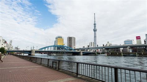 Hyperlapse Timelapse Of People Walk At Sumida River Car Traffic