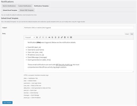 Editing The Email Notifications Templates Wp Activity Log
