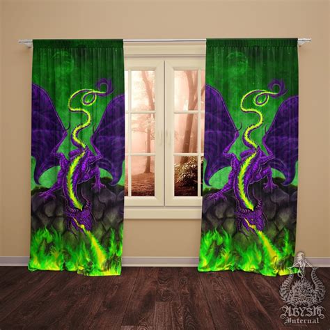 Dragon Curtains 50x84 Printed Window Panels Fantasy Gamer Room Decor Art Print Purple And