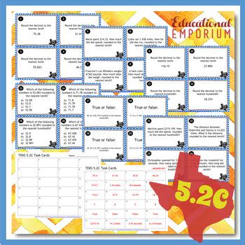 Teks C Task Cards Round Decimals By Educational Emporium Tpt