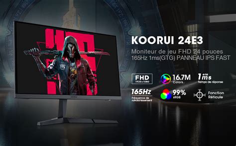 KOORUI Ecran PC Gamer 24 Pouces 165Hz 1080p 1ms IPS FreeSync G Sync