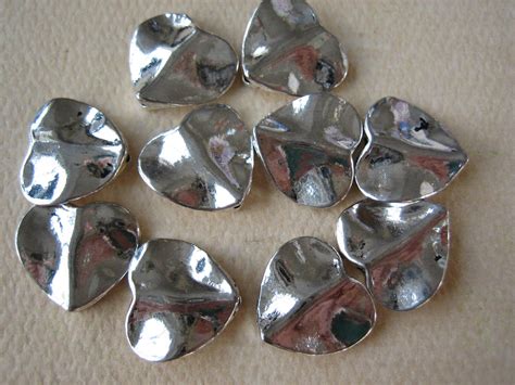 10pcs Hammered Heart Beads Antique Silver 12mm