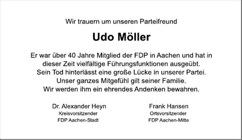 Traueranzeigen von Udo Möller Aachen gedenkt