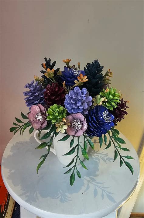 Purple Pine Cone Flower Arrangement in a White Teacup, Pinecone Flower ...