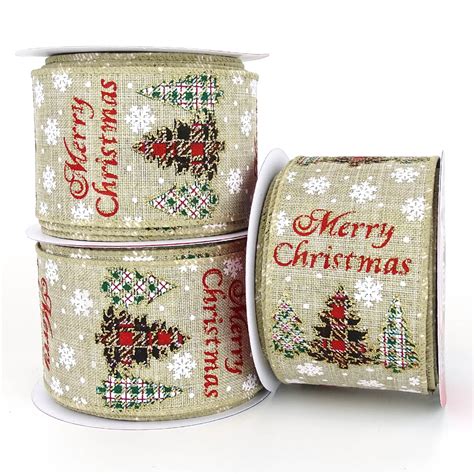 Tartan Christmas Tree Wired Hessian 63mm x 10 Yard Roll - RIBBON UK