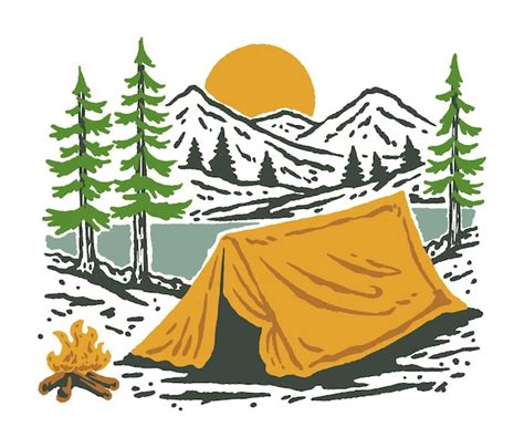 Premium Vector Mountain Camping Illustration