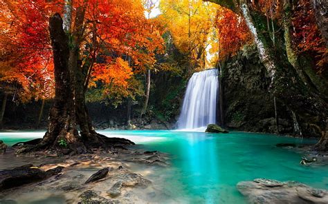 Hd Wallpaper Waterfalls Surrounded By Rock Formation Person Mountain