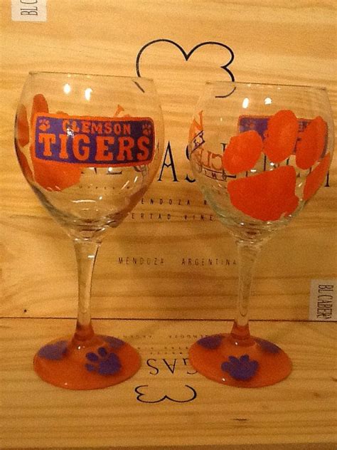 Hand Painted Clemson University Wine Glass On Etsy 2395 Hand