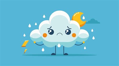 Premium Vector | Sad rain cloud cartoon illustration with raindrops and ...