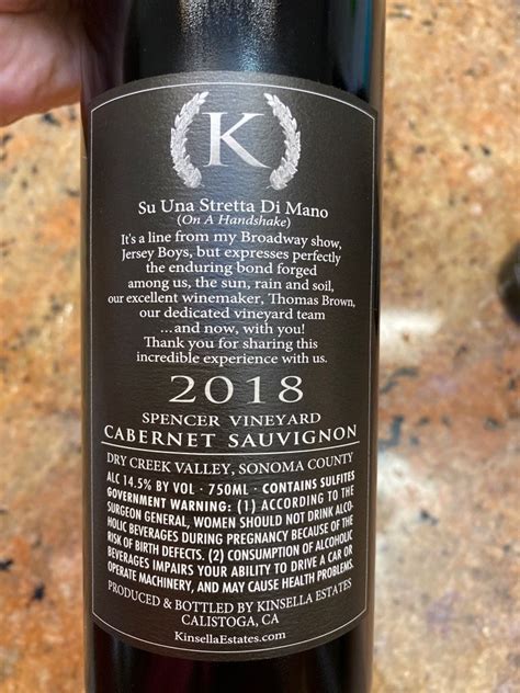 2018 Kinsella Estates Cabernet Sauvignon Jersey Boys Vineyard Usa