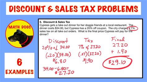 Discount Sales Tax Word Problems Examples Youtube