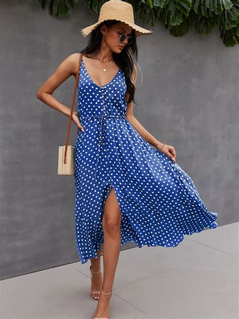 SHEIN VCAY Polka Dot Button Front Cami Dress SHEIN USA