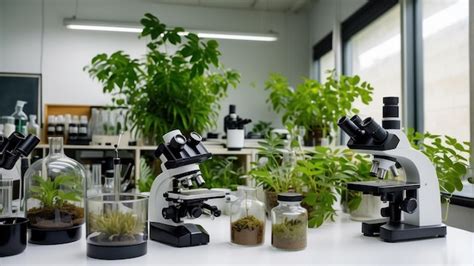 Premium Photo Botany Laboratory With Plants And Microscopes