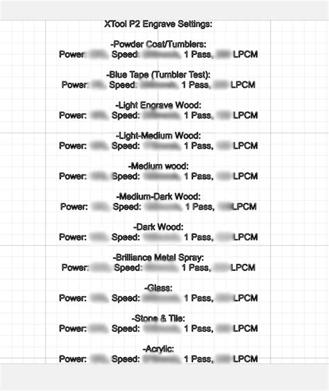 Xtool P Engrave Settings Library Etsy