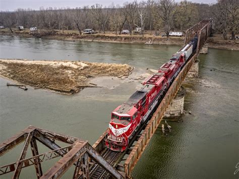 Indiana Railroad 9007 And 9012 Lead A Local Across The Wabash River