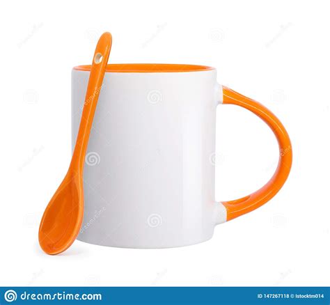 Tasse En C Ramique Et Cuill Re D Isolement Sur Le Fond Blanc Calibre De