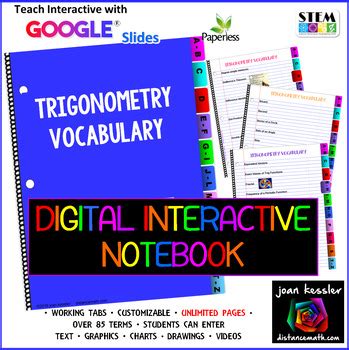 Trigonometry Vocabulary Interactive Digital Notebook GOOGLE slides™