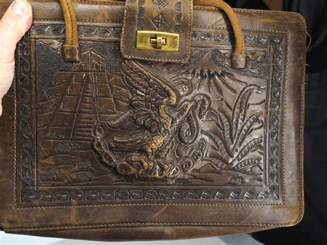 Vintage Leather Briefcase Satchel Hand Tooled Mexico Gem