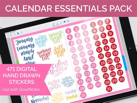 471 Digital Planner Stickers CALENDAR ESSENTIALS PACK for | Etsy