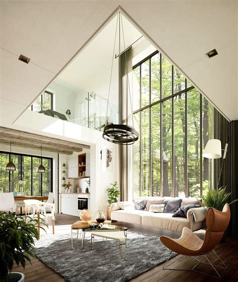 story window brightens  airy mid century modern great room