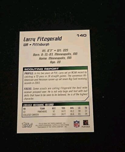 2004 Topps Draft Picks Prospects 140 Larry Fitzgerald RC EBay