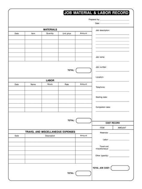 Job Material & Labor Record - Fill and Sign Printable Template Online ...