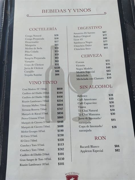 Carta Del Restaurante El Arriero La Piedad Del Cavadas