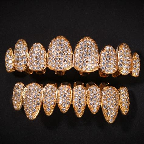 2020 Full Diamond Teeth Grillz Men Gold Plated Hip Hop Jewelry Iced Out