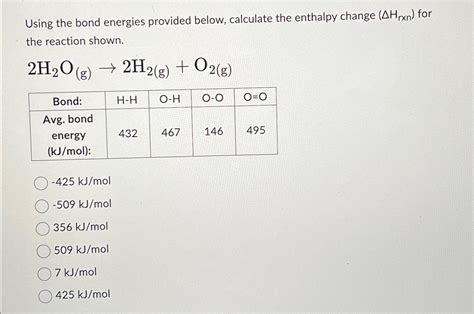 Solved Using The Bond Energies Provided Below Calculate The