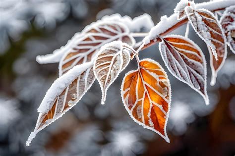 Premium Ai Image Frozen Autumn Foliage Closeup Frost On The Leaves