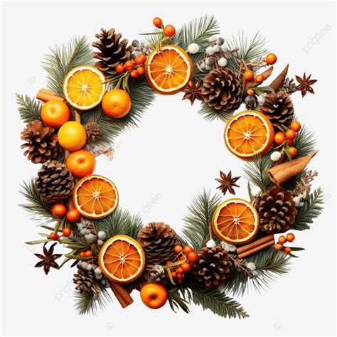 Postura Plana De Guirlanda De Natal Feita De Tangerinas E Pinhas Png