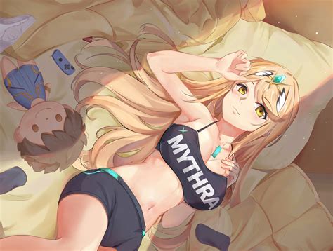 Wallpaper Xenoblade Blonde Yellow Eyes Long Hair Bed Belly