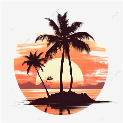 Coconut Tree Silhouette Beach Dusk Illustration Coconut Tree