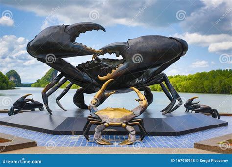 Thailand Krabi Province July Crab Statue Black Metal Symbol City